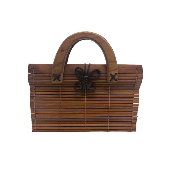 None Handbags - Bamboo Top Handle Purse Bag Clutch Unique